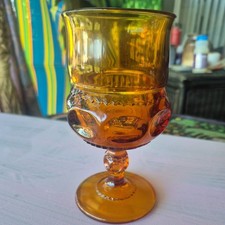 Vintage Indiana Glass Amber Kings Crown Thumbprint Glasses Wine Goblets 5.75"