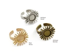 Sun Ring ,Adjustable ,Round Blank Bezel Setting-Raw,Antique Silver,Bronze 5616
