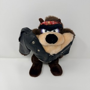 VTG Warner Bros Taz Tasmanian Devil Biker Jacket Plush Stuffed Toy Looney Tunes