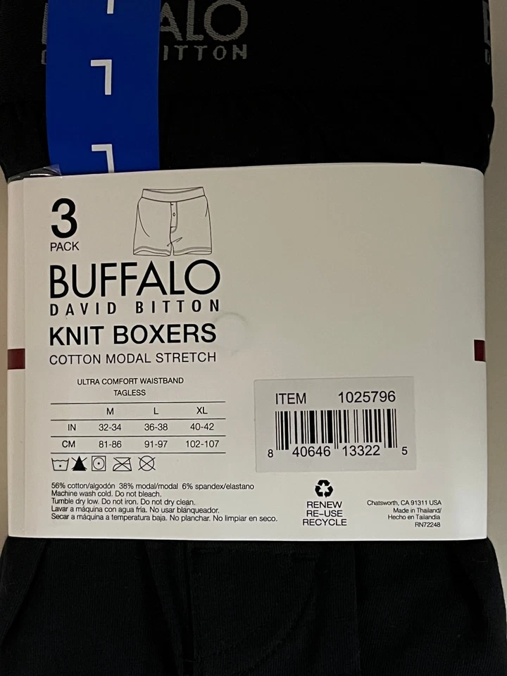 Paquete de 3 boxers de punto Buffalo David Bitton para hombre (negro) grandes algodón modal elástico Foto 2 de 4