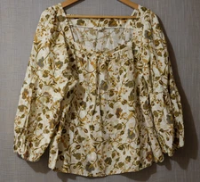 Nwot! A.N.A Ivory Beige Floral Blouse Puff Sleeve 100% Cotton Womens XL #A3-62