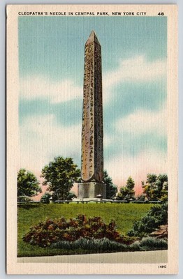 New York City~Central Park~Cleopatra Needle Obelisk~Egyptian~Linen Postcard