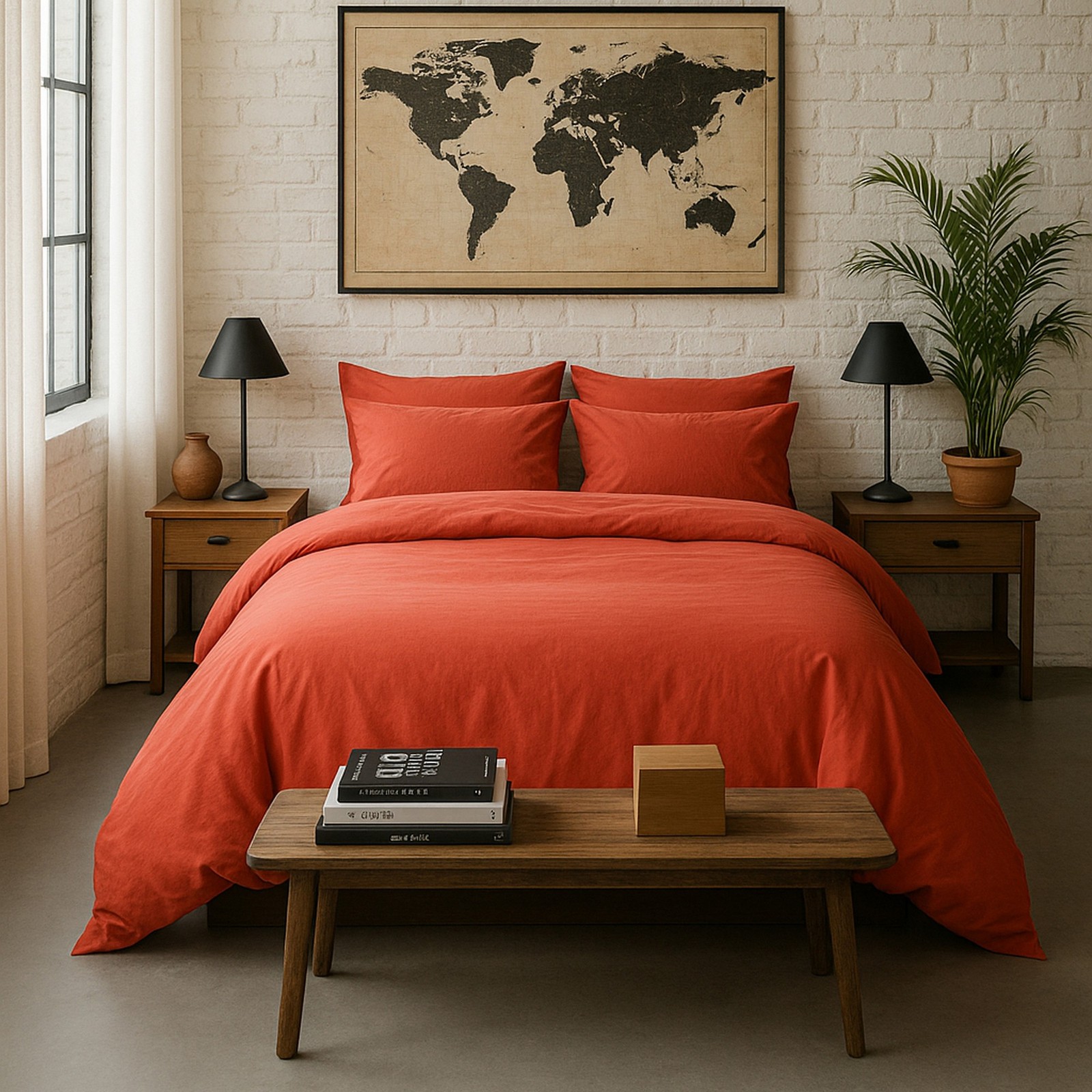 Housse de couette 240x260 percale de coton lavé Terre de Sienne douceur infinie
