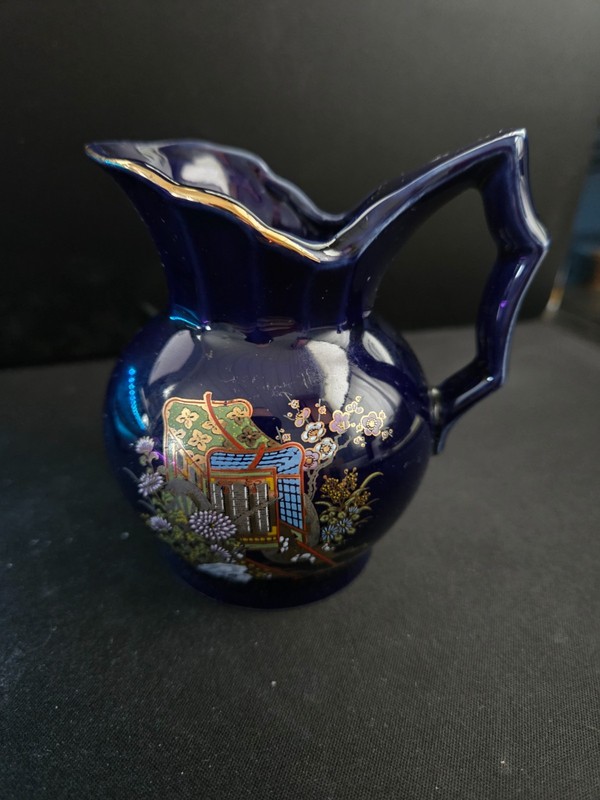Vintage Japanese Cobalt Blue Ceramic Creamer w/Gold Trim