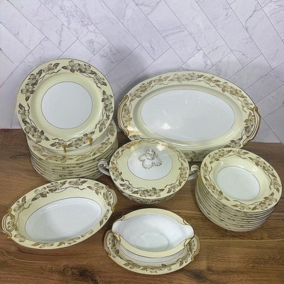 Noritake Floris 5088 24 Pc Dinnerware Set Japan Gold Floral Plates Bowls Tureen