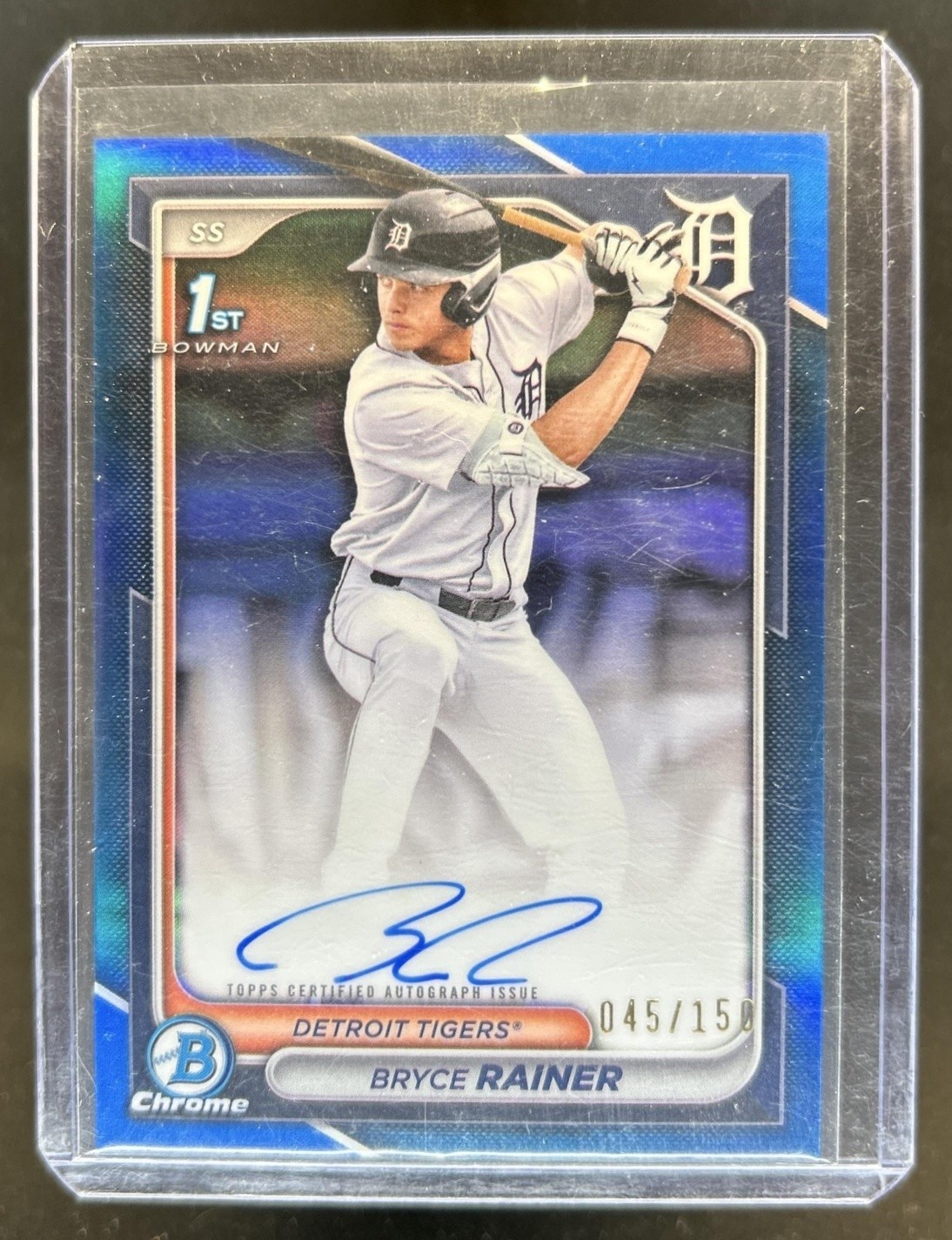 2024 Bowman Draft Bryce Rainer Chrome Auto Blue Refractor 1st #/150 Tigers