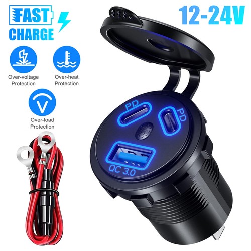 Dual PD + QC 3.0 Port USB Car Fast Charger Cigarette Lighter Socket Power Plug - Picture 11 of 15