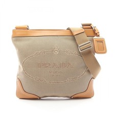 Prada LOGO JACQUARD Canvas Leather Shoulder Bag