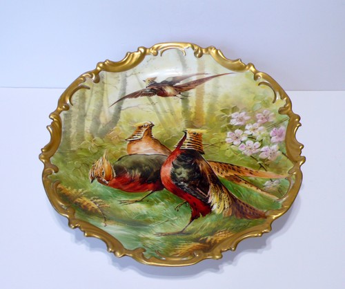 Antique Limoges "COIFFE ET CIE" Handpainted Pheasants Wall Plate Artist Signed - Picture 5 of 16