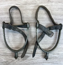 Antique Martial Spurs Leather Straps Made In England Pair Nickel Spinning Rowels