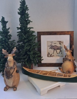 Moose Figures & Canoe Decorative Set; 2 Pc Set-2 Moose; EUC/ Mint 