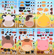 12 Sheets Make a face Animal Stickers for Kids, Make Your Own Stickers with Sea