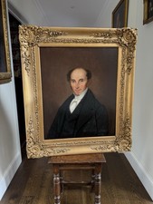 Grande antico dipinto olio XIX secolo ritratto di uno splendido gentiluomo