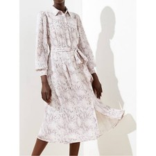 LOFT Snake Print Tie Waist Midi Shirtdress office contemporary chic mature
