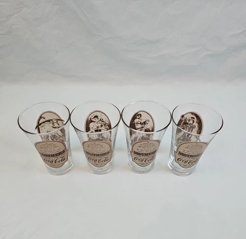 Coca Cola Coke 16oz Flare Glasses 1920's theme Vtg Set Of 4 Baseball Military
