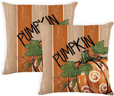 Fall Pumpkin Pillow Covers 18X18 Inch Set of 2 Autumn Orange Pumpkins Striped Th