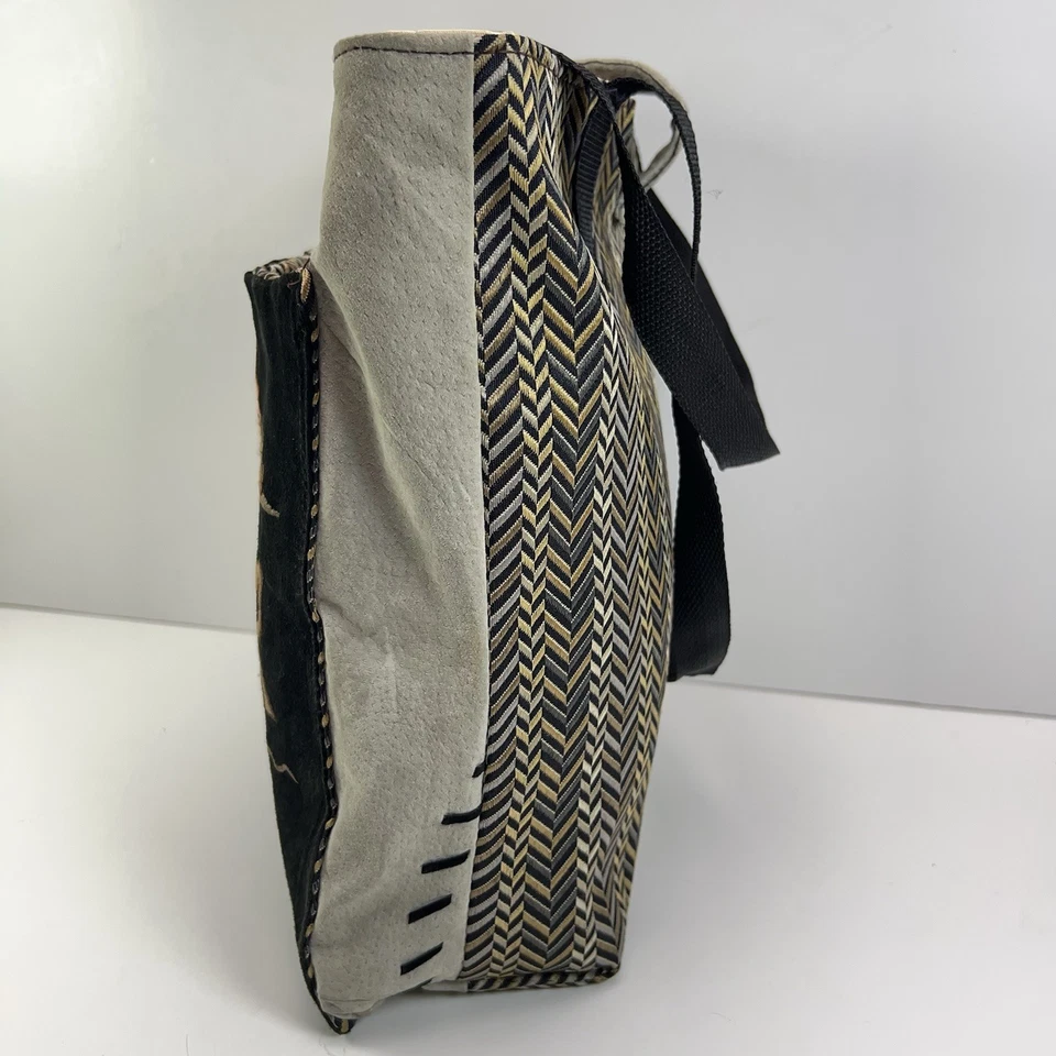 绒面皮托特包拼布马手工缝制帆布波西米亚单肩包沙漠西南 — 第 4/4 张图片