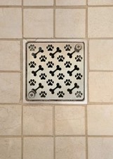 4 Inch Decorative Square Stainless Steel Shower Drain Grate Dog Paws