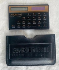 Vintage Bon Marche Premier Visa Promotional solar calculator w faux leather case