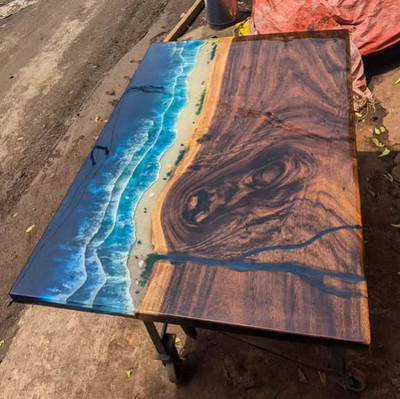 Ocean Resin Table Top: Handmade Live Edge Coastal Art Furniture
