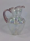 VINTAGE GEORGE FENTON SIGNED ART GLASS CREAMER PITCHER OPALESCENT HAND PAINTED