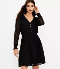 NWT Ann Taylor LOFT Womens Size XS Clip Dot Smocked Button V-Neck Mini Dress NEW