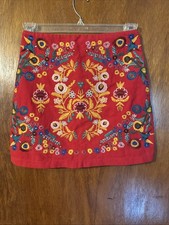 Altar'd State Red Floral Embroidered Linen Blend Boho Folk Mini Skirt Sz XS. 129