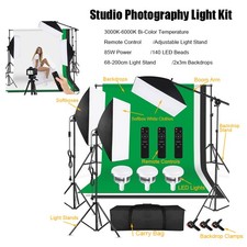 3-in-1 LED Photography Studio Light Kit-85W Dimmable 3 Lights Softbox Backdrops