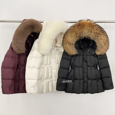 Women's Down Jacket Winter Mid Length Hooded Real Raccoon Fur Duck Down Jackets