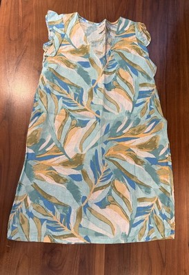 RACHEL ZOE 100% LINEN TROPICAL PRINT DRESS SIZE LARGE L EUC