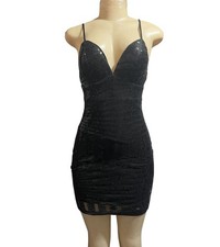 Guess Black Sequin V Neck Spaghetti Strap Mini Dress Size XS