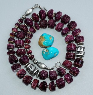 Navajo Pearl PURPLE SPINY OYSTER Necklace STAMPED CYLINDER Squash Blossom Barrel