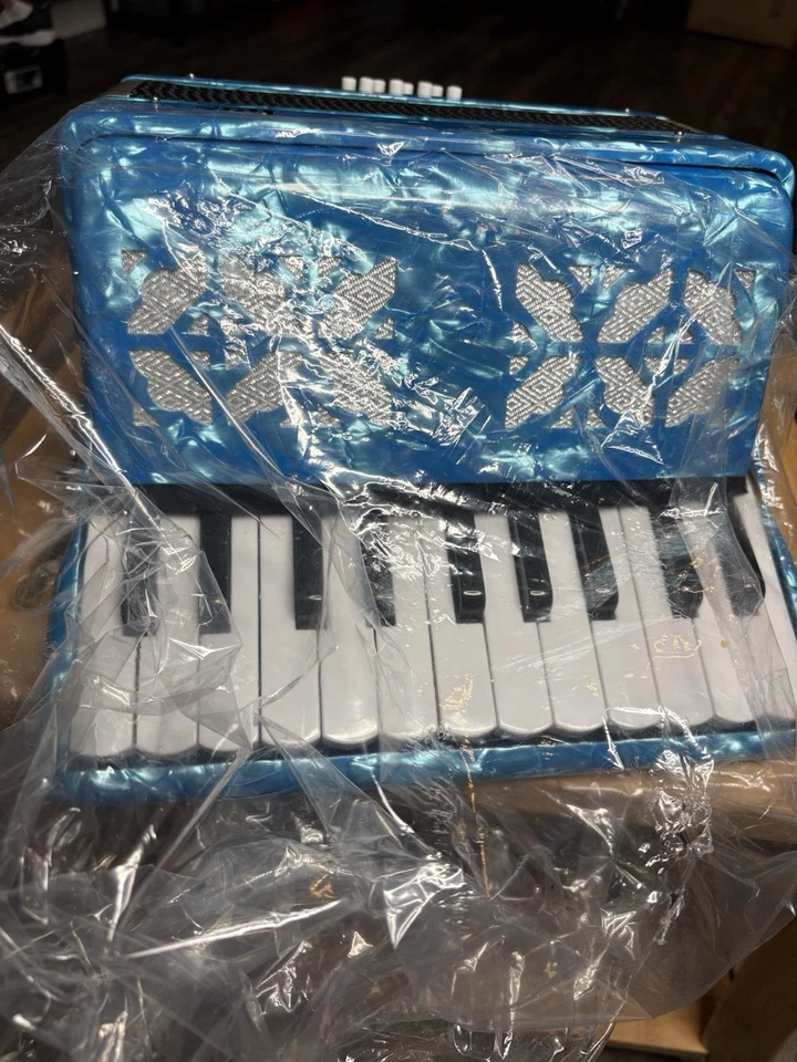 El instrumento que se muestra es un acordeón de piano IRIN de 17 teclas y 8 bajos. Foto 3 de 4