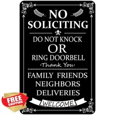 No Soliciting Sign Aluminum 8x12 Front Door Home Do Not Knock Ring Bell