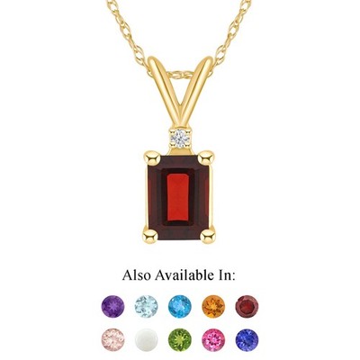 14K Gelbgold 7x5mm Smaragdschliff natürlicher Granat Diamant Akzent Anhänger Halskette