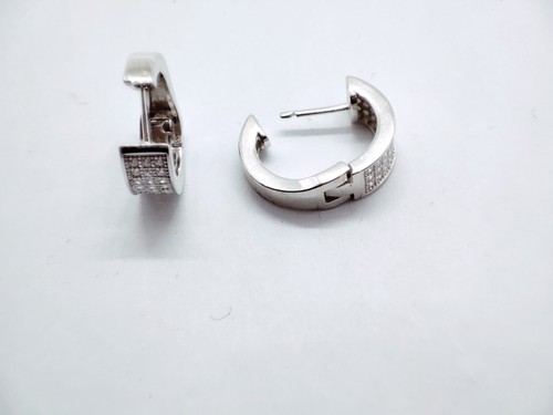 Orecchini Cerchio. orecchini uomo donna argento 925 con zirconi bianchi 14 mm - Foto 12 di 16