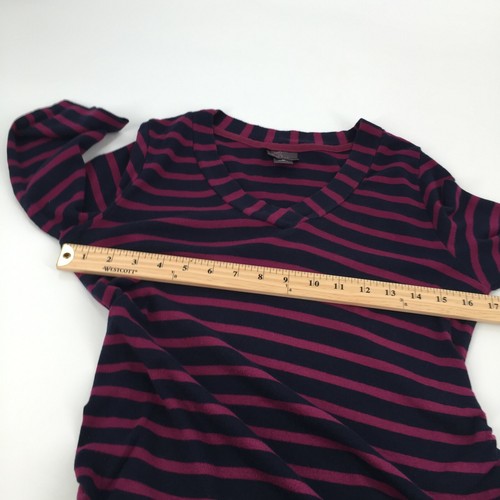 Oh Baby Motherhood Maternity Stripped 3/4 Sleeve T Shirt Medium Purple Blue Top - Picture 4 of 7