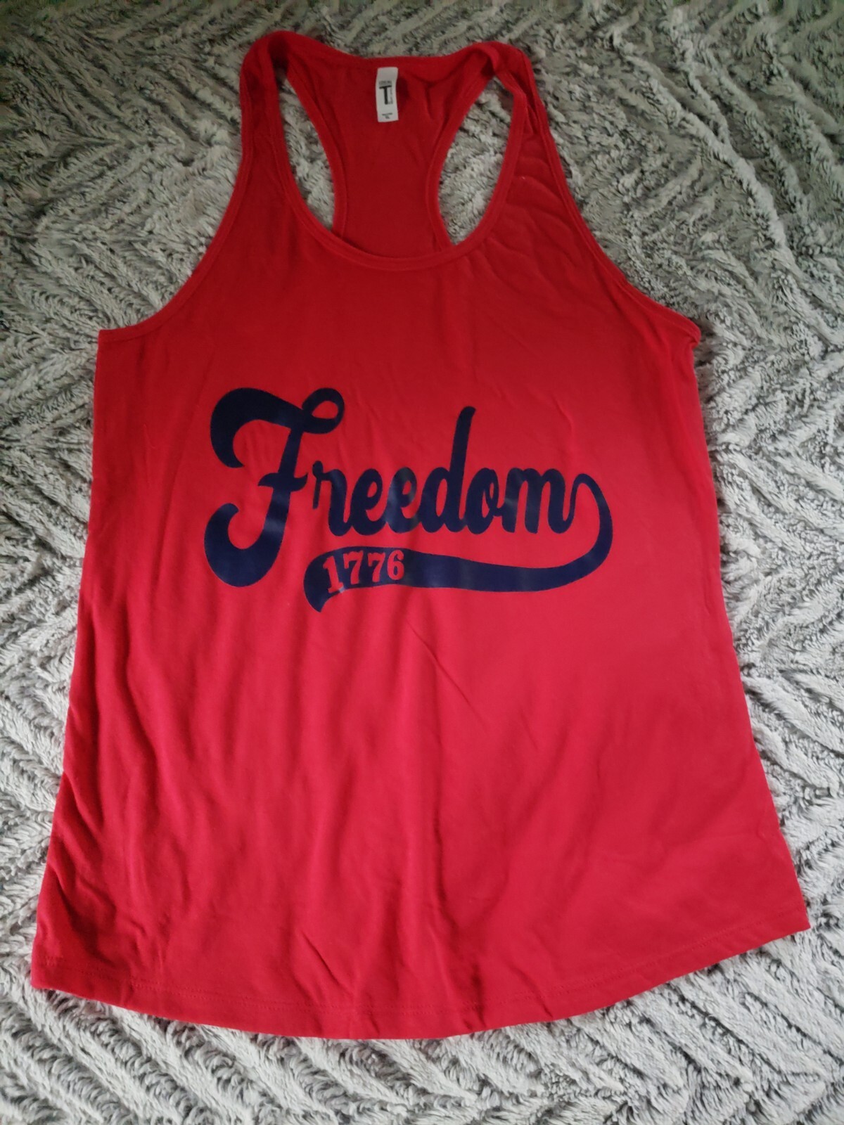 New Women's custom patriotic Freedom 1776 racer back tank top size Large