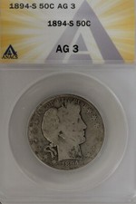 1894-S   .50 ANACS   AG 3   Barber Half Dollar, Liberty Head Half, 50 Cents