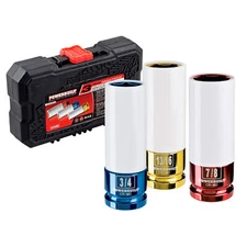 Powerbuilt 3 Piece 1/2 Inch Drive SAE 6 Point Color Wheel Socket Set - 940845
