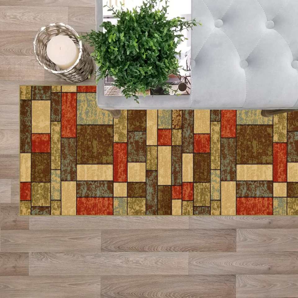 Custom Size Stair Hallway Runner Rug Non Slip Rubber Back Multicolor Tiles 3D - Image 2 of 4