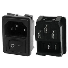 Panel Mount Rocker Switch IEC320 C14 Plug Power Socket AC 250V 10A Black