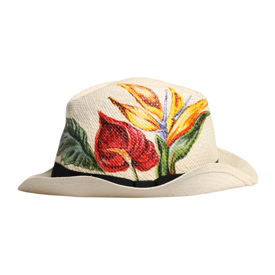 DOLCE & GABBANA Sombrero Estampado Floral Paja Ala Ancha Fedora Capello 58 / M 750usd Foto 2 de 4