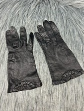 Gants Aris Paris Black Leather Gloves France Childrens Size 7 Vintage Hearts