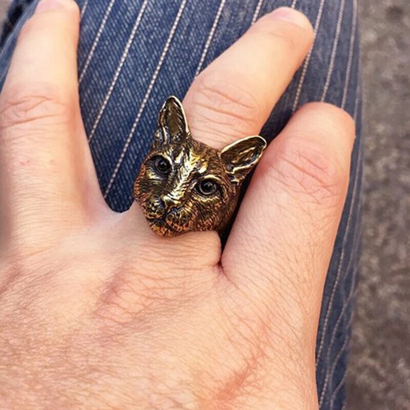 Men s Big Head Cat Ring Trendy Personalized Cute Adjustable Animal Kitty Ring