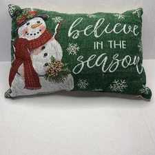 Winter Snowman Believe in the Season Lumbar Throw Pillow Decor