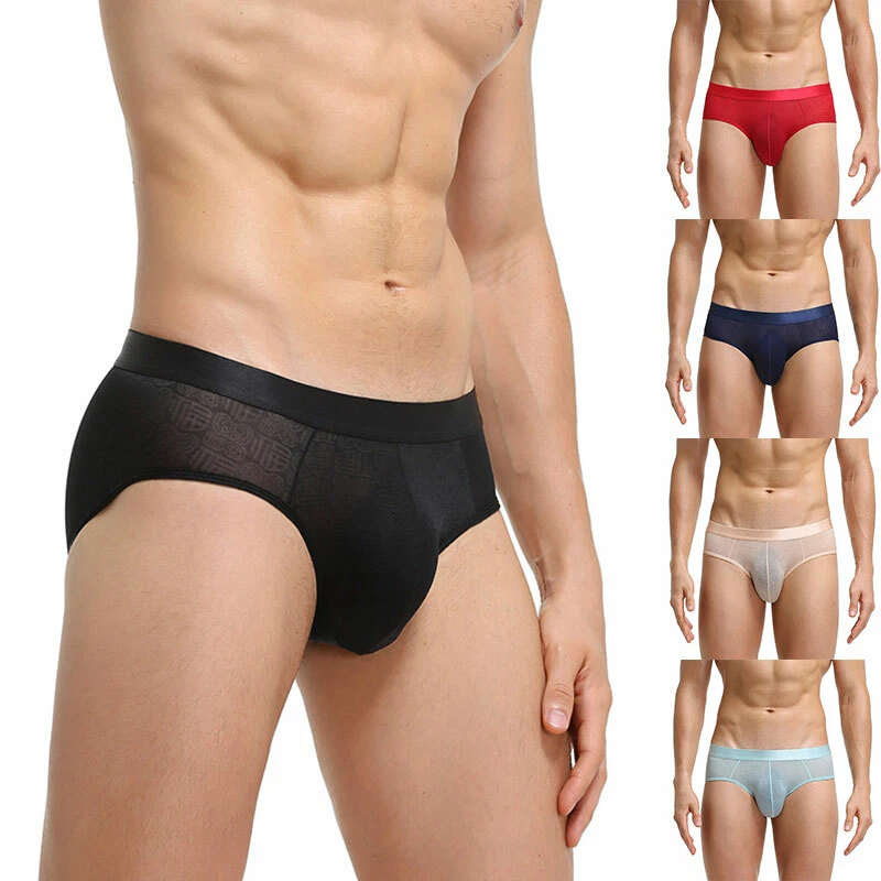 Men Transparent Underwear Sheer Mesh Briefs Printed Sexy Low-Waist Knicker  Short