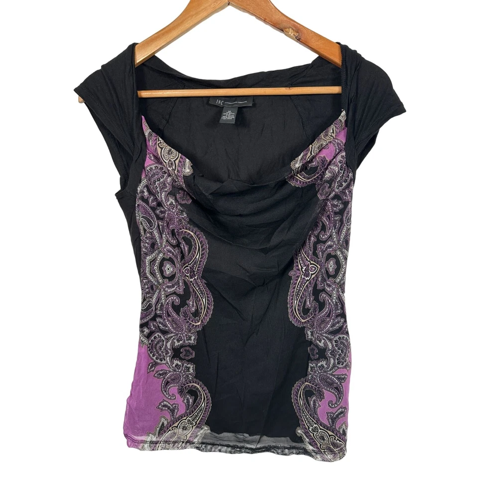 Top mediano vintage INC para mujer Y2K años 90 negro púrpura elástico sexy mujer caprichoso Foto 4 de 4