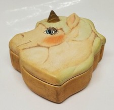 Unicorn Trinket Dish Box with Lid Vintage Ceramic Whimsical 