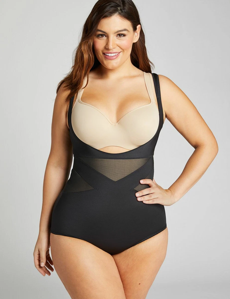 NEW LANE BRYANT CACIQUE CONTROL WEAR BLACK OPEN BUST BODYSUIT SZ 22/24